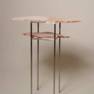 Unique, Custom-Made Contemporary Design Stainless Steel and Stone Side Table, with a one of a kind limestone top. Contemporary Collectible Design