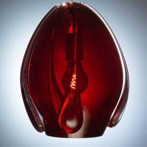 Unique Contemporary Hand-Made Mouth Blown Glass Pendant Light in Dark Red Ruby Colored Glass