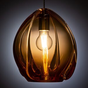 Unique Contemporary Hand-Made Mouth Blown Glass Pendant Light in Orange Opal Colored Glass