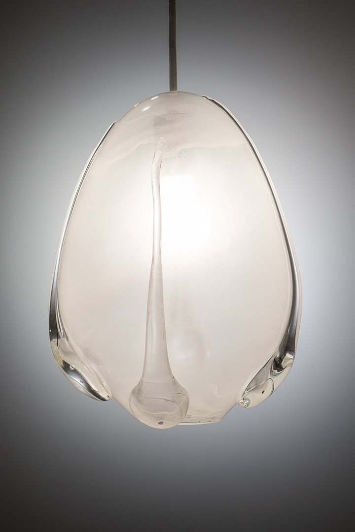 Unique Contemporary Hand-Made Mouth Blown Glass Pendant Light in White Colored Glass