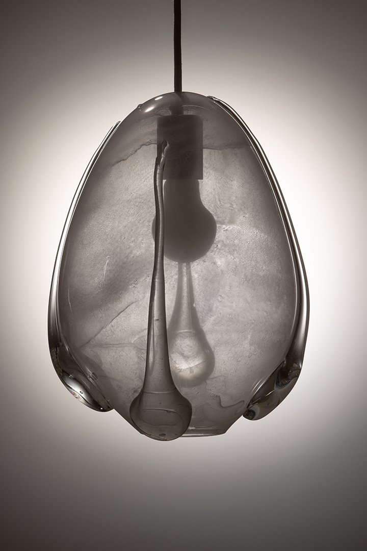 Unique Contemporary Hand-Made Mouth Blown Glass Pendant Light in White Colored Glass