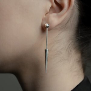 Unique Custom Made Hand Crafted Contemporary Design Sterling Silver & Pearl Spike Earrings
