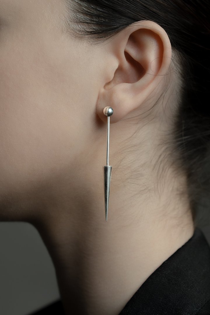 Unique Custom Made Hand Crafted Contemporary Design Sterling Silver & Pearl Spike Earrings