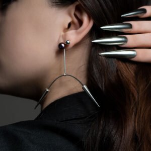 Unique Custom Made Hand Crafted Contemporary Design Sterling Silver & Pearl Spike Earrings