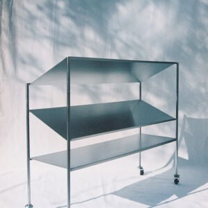 Contemporary Minimalist Design Stainless Steel Metal Bookshelf on wheels