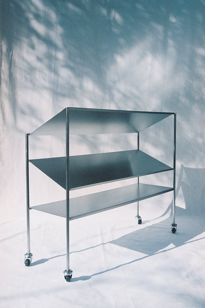 Contemporary Minimalist Design Stainless Steel Metal Bookshelf on wheels