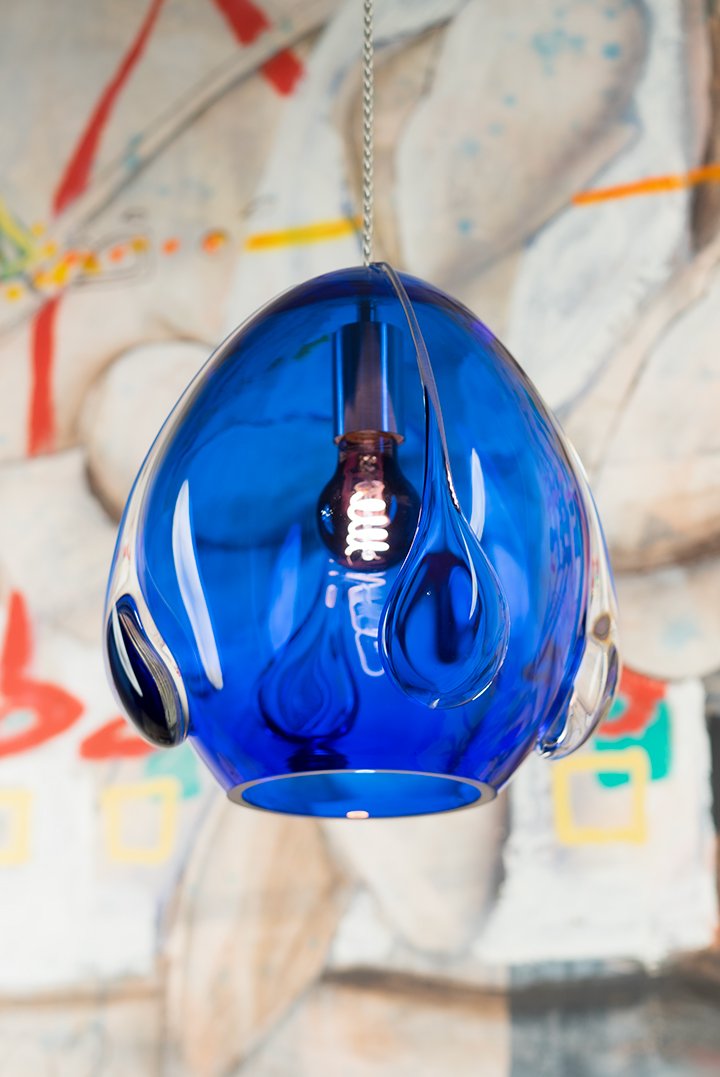 Blown-Glass-Blue-Lamp Mouth Blown Glass Blue Lamp