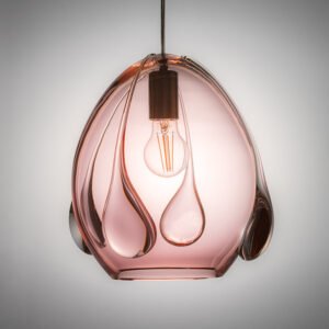 Hand-Made Mouth Blown Glass Pendant Light in Rose Pink Colored Glass