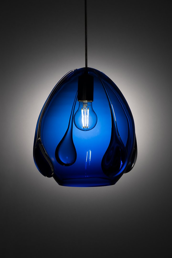 Mouth Blown Glass Pendant Blue Color