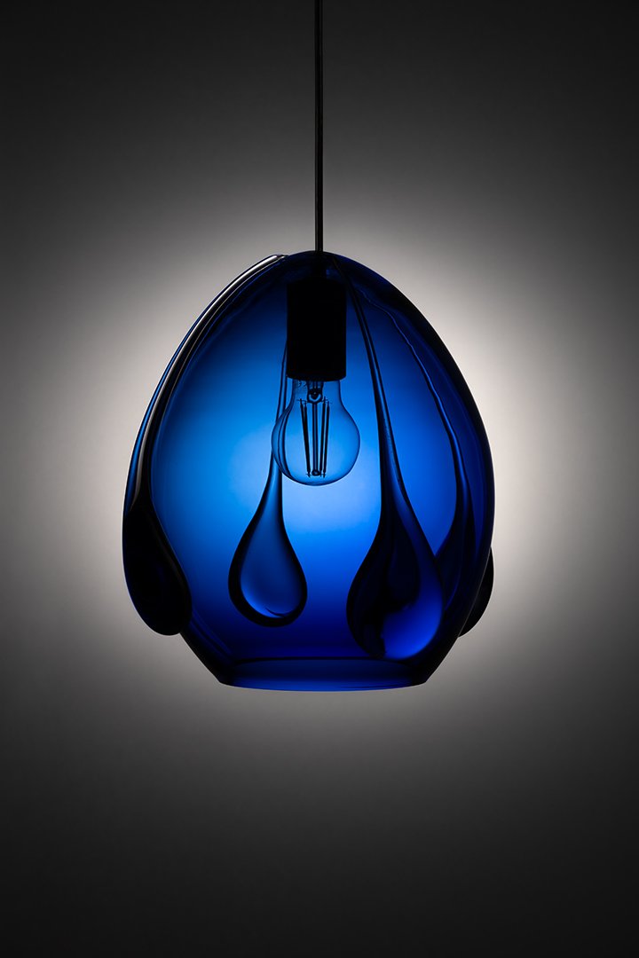 Mouth Blown Glass Pendant Blue Color