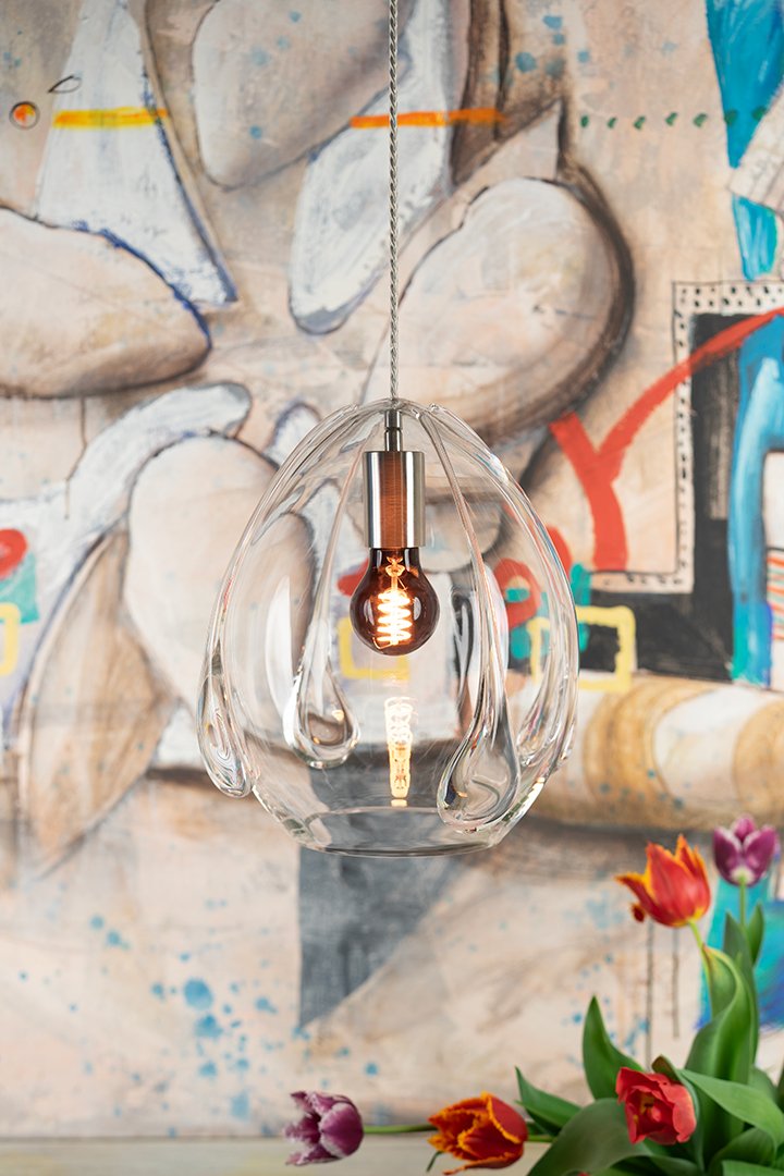 Mouth Blown Glass Pendant Clear Transparent