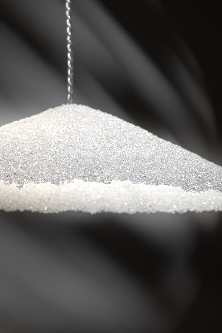 white pate de verre pendant lamp