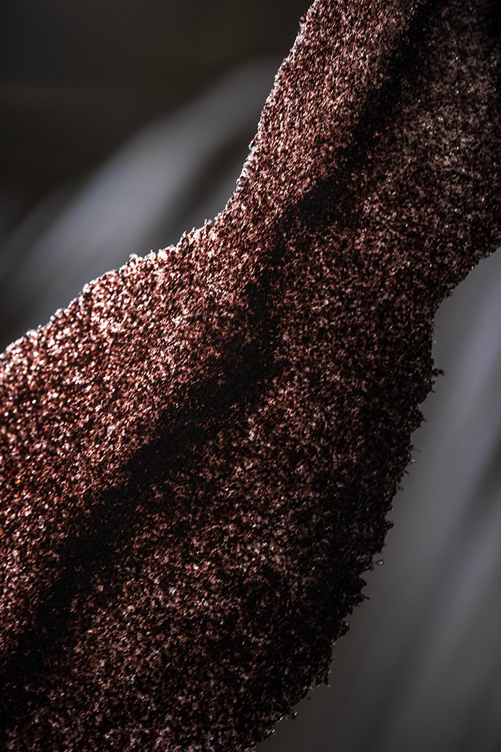 Hand made pate de verre glass lamp in brown color.