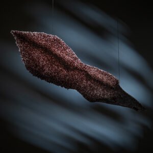 Hand made pate de verre glass lamp in brown color.