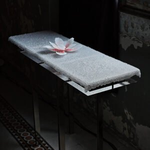 Side table in handmade white glass