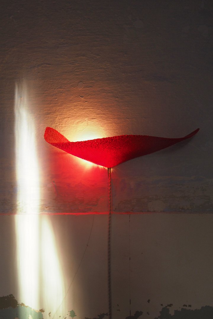 Sculptural red glass wall sconce lamp